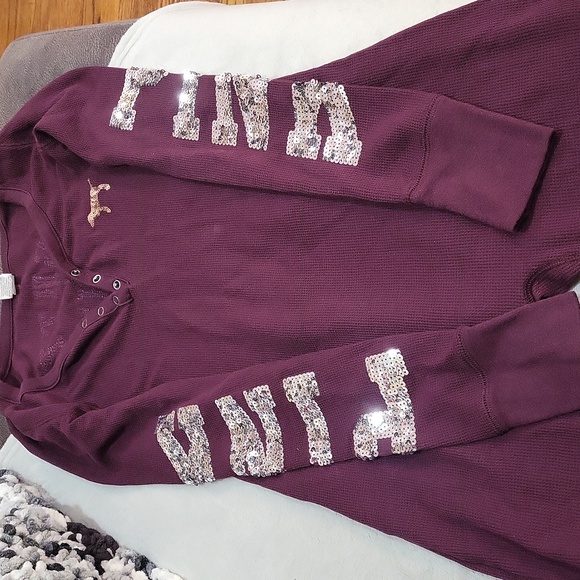 PINK Victoria's Secret Burgundy Pajama Onesie - Picture 7 of 14